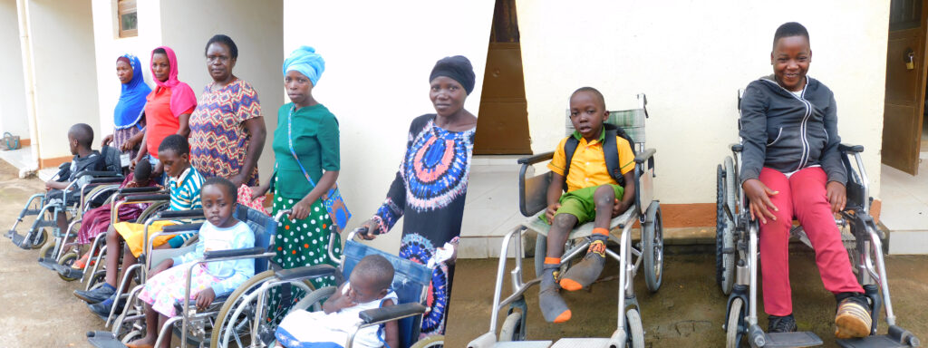 mothers standing with their children who are in wheelchairs