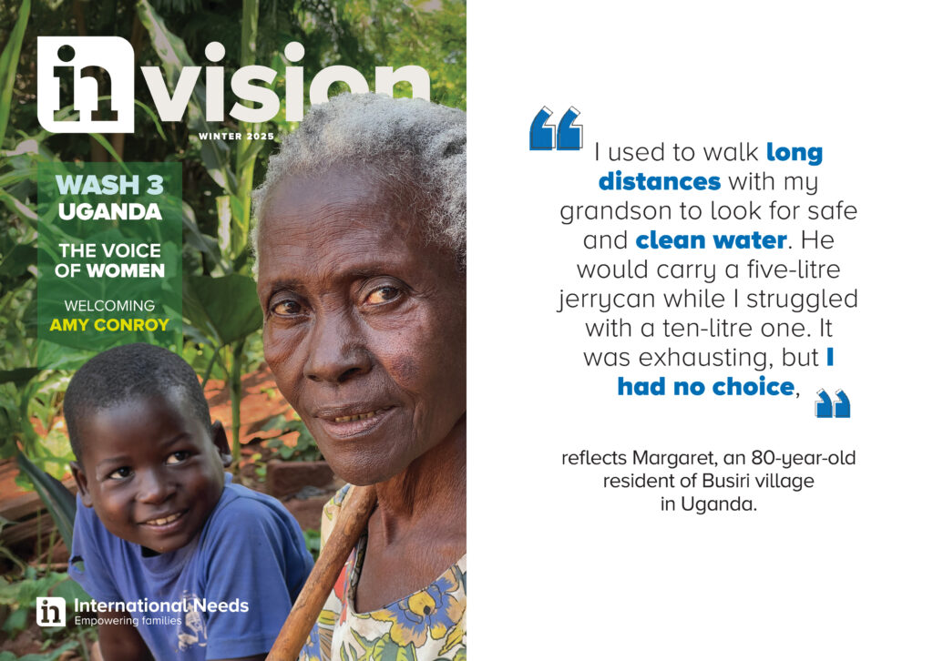 The cover of the Winter 2025 Invision magazine featuring an Ugandan lady called Margaret with her grandson smiling behind her.
